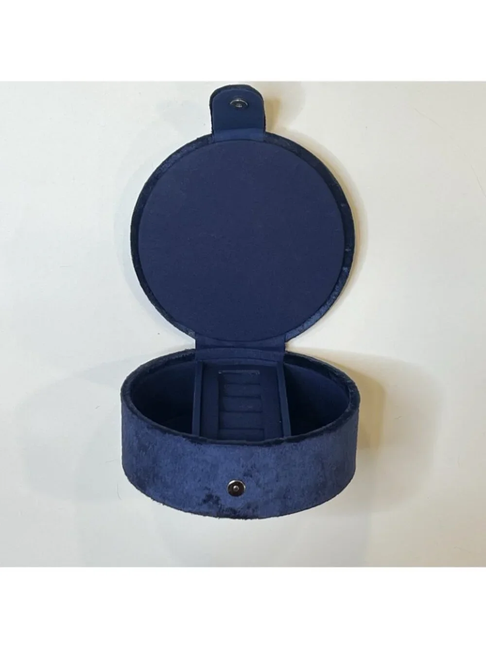 Beaded Crane Jewelry Box Blue Velvet Round Trinket Box Embroidered 5.5